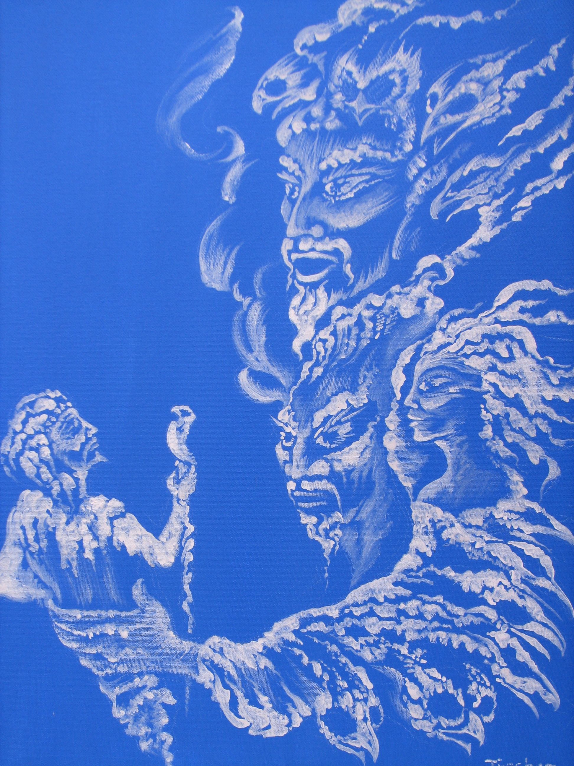 Handpainted acrylic fantasy cloud painting, shaman,