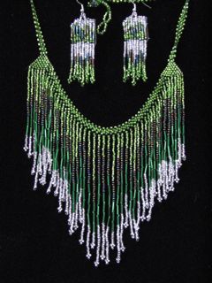 unique hand made beadwork necklace and earring set