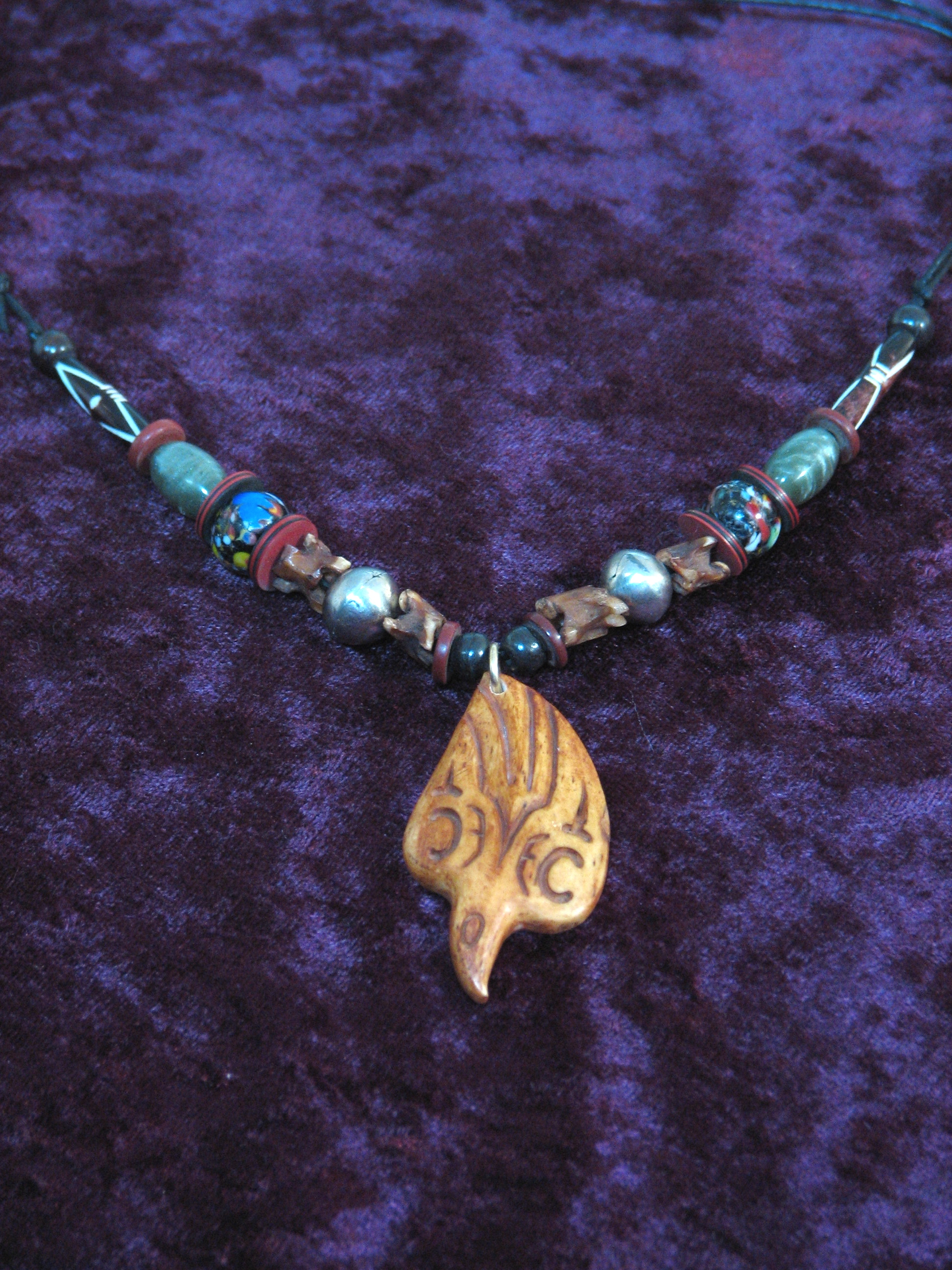 tribal necklaces, shaman, bone beads, Raven, Alaskan Art